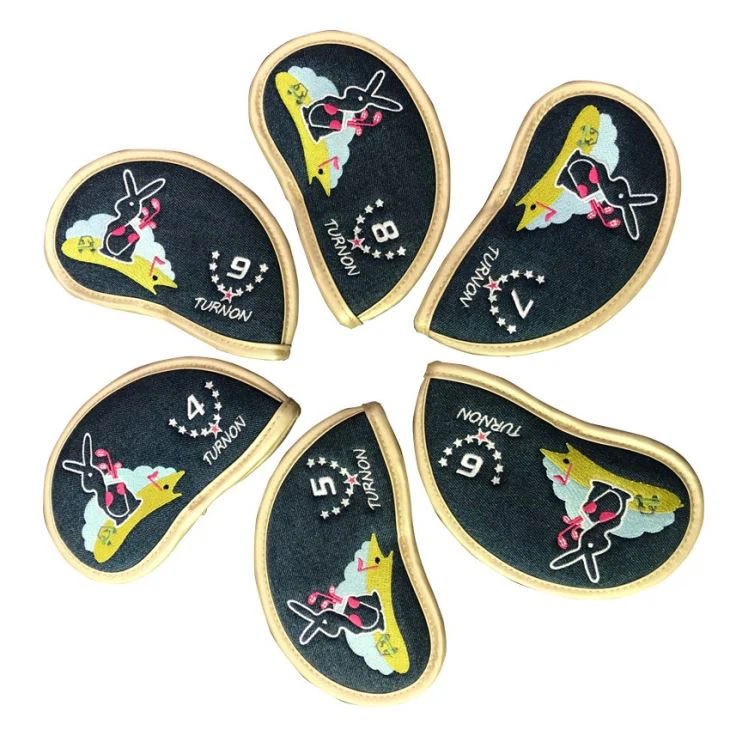 Lovely Rabbit Embroidery Logo On Golf Iron Headcover With Denim Fabric